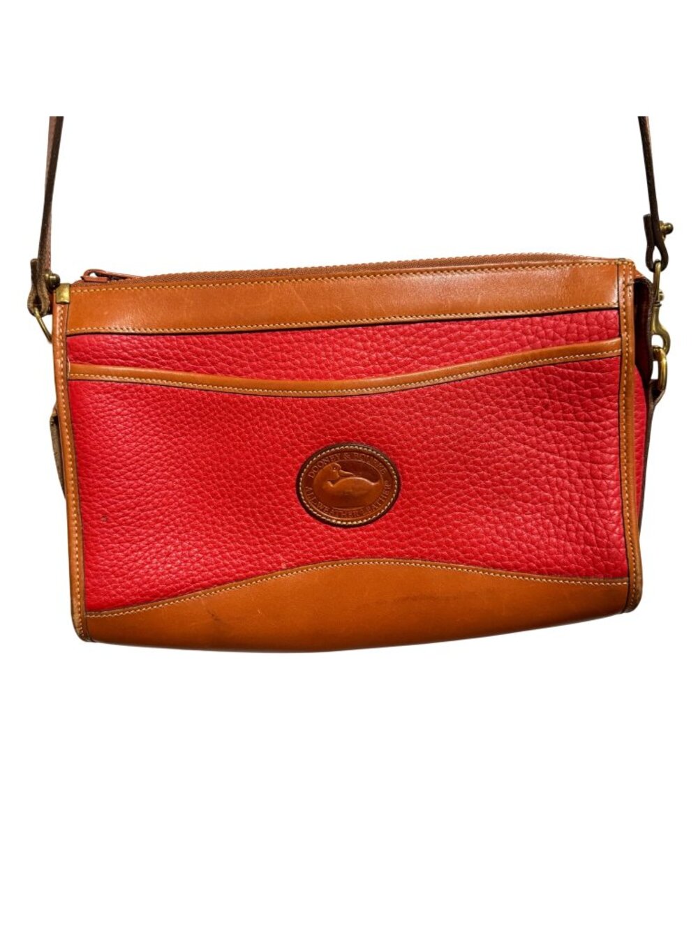 Dooney & Bourke Vintage Red & Tan All Weather Leather Crossbody Bag Adjustable